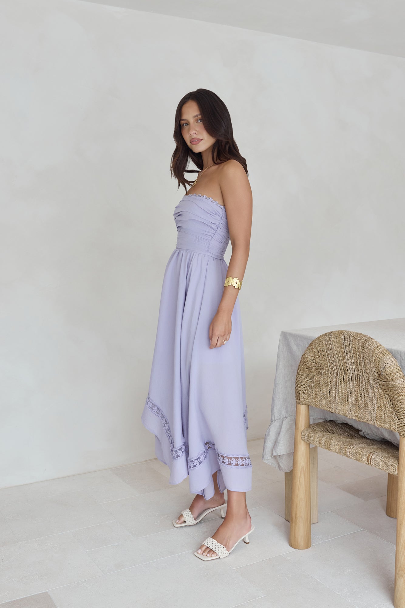 Lucia Strapless Midi Dress Lilac