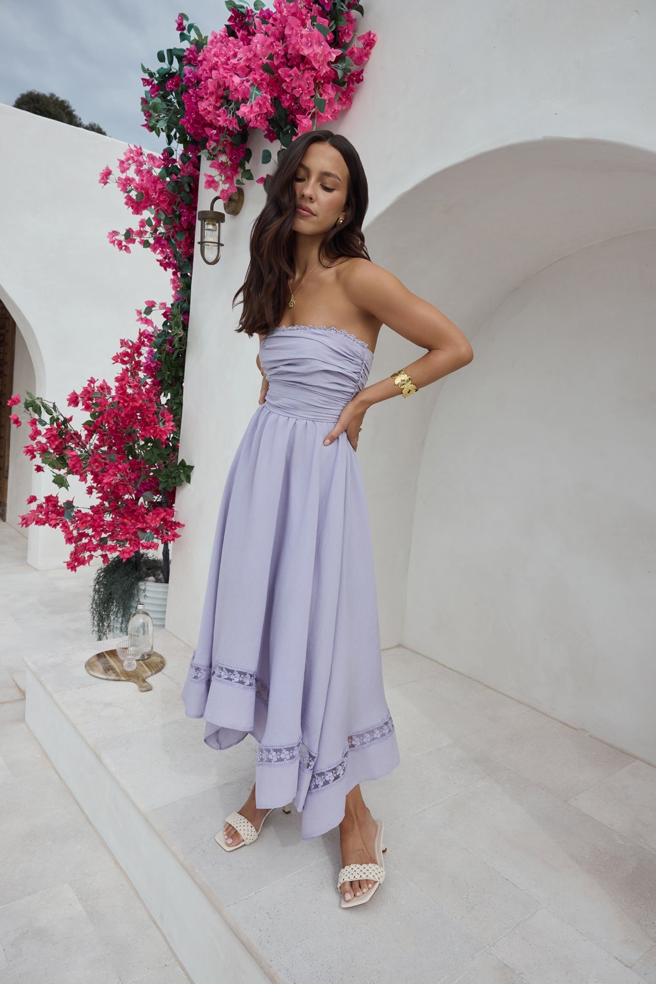 Lucia Strapless Midi Dress Lilac