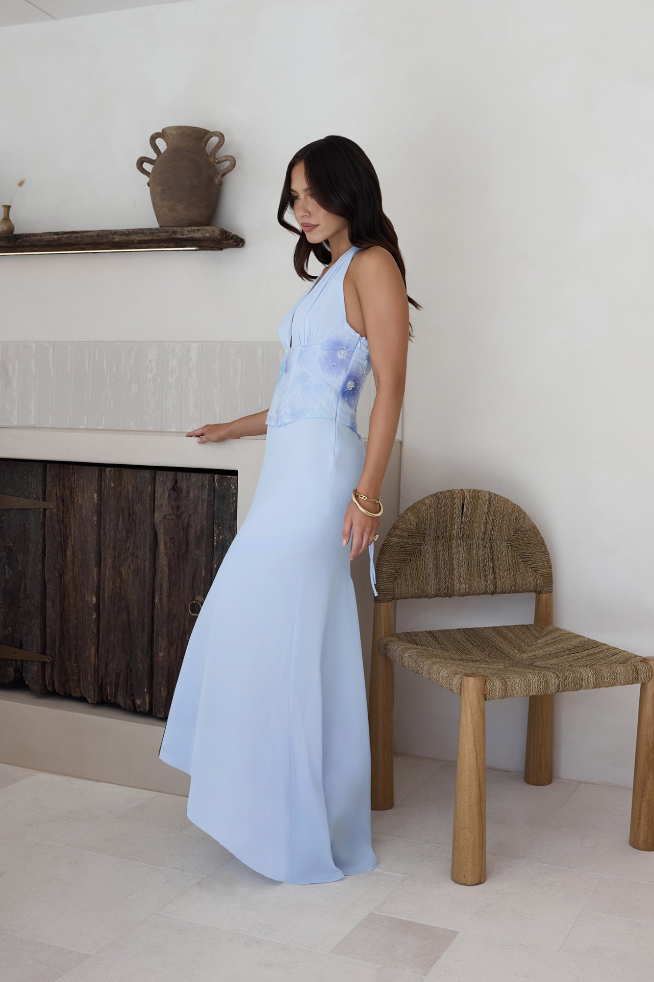 Cross The Seas Halter Maxi Dress Blue