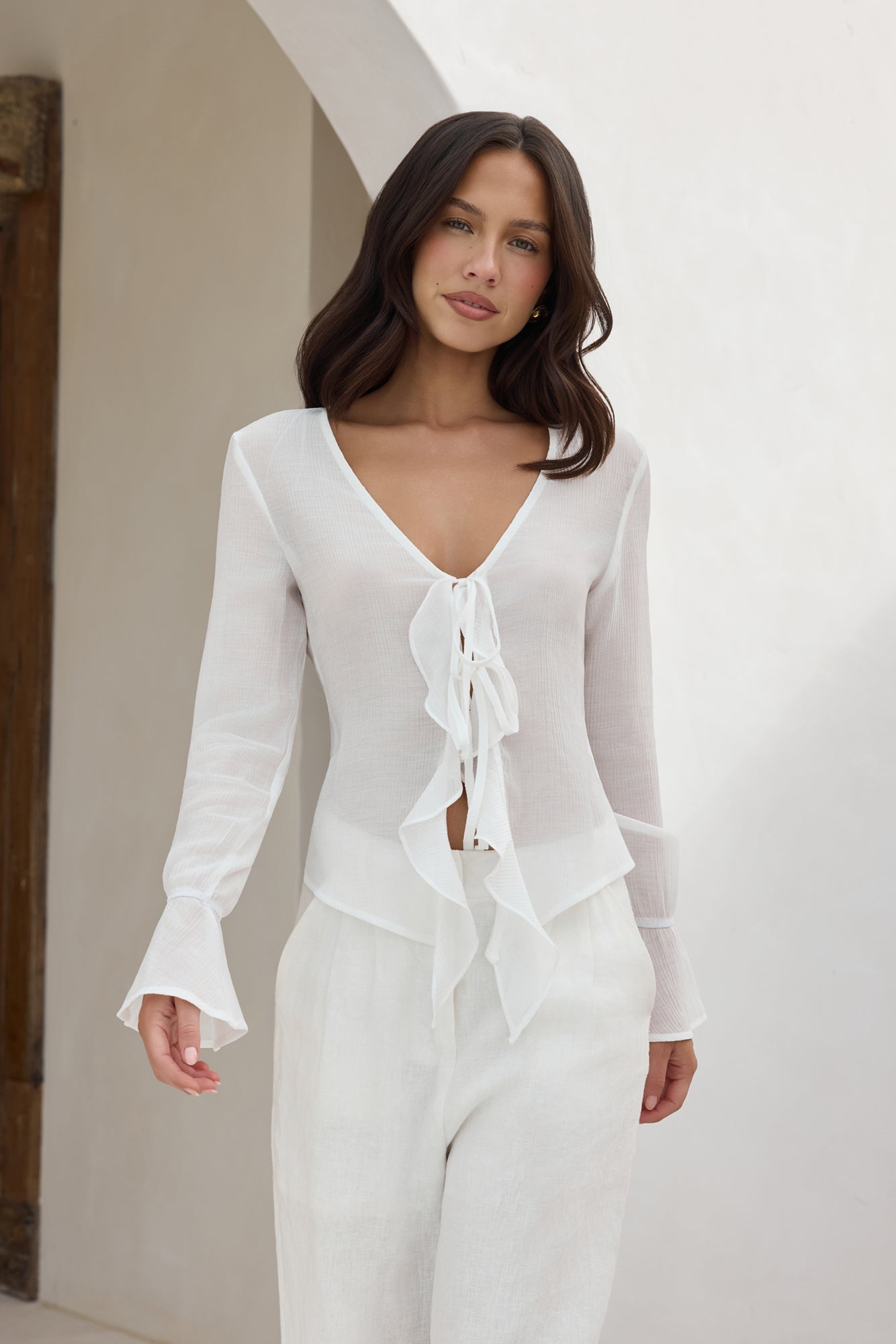 Peaceful Days Long Sleeve Top White