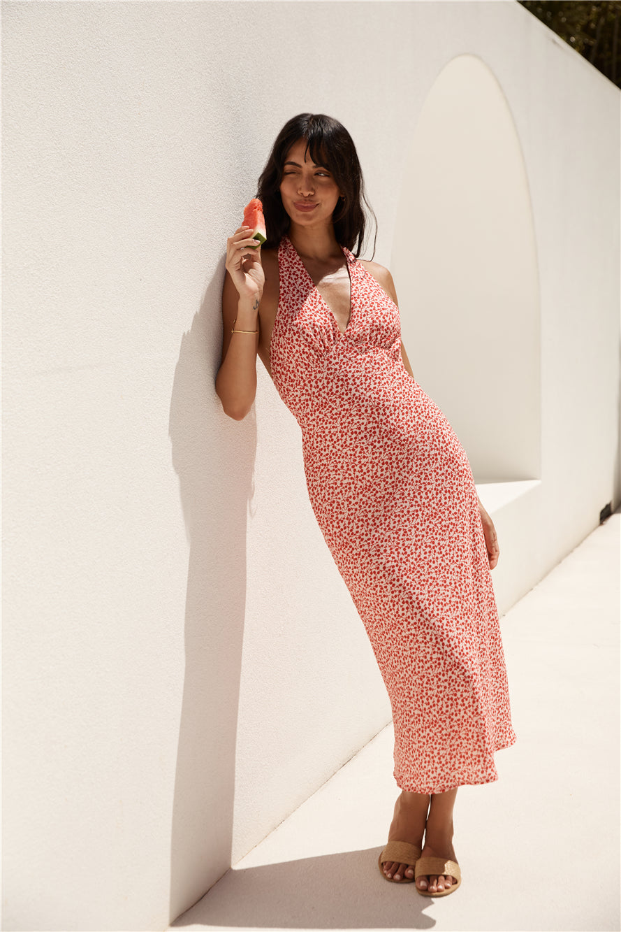 Island Dream Halter Maxi Dress Red