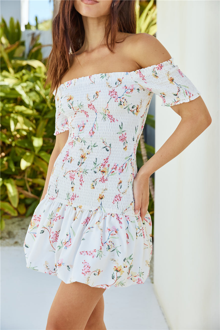 Mimi Off Shoulder Mini Dress Beige