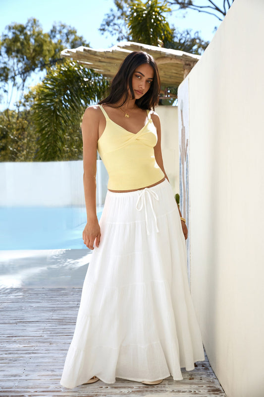 Balmy Nights Ribbed Top Lemon