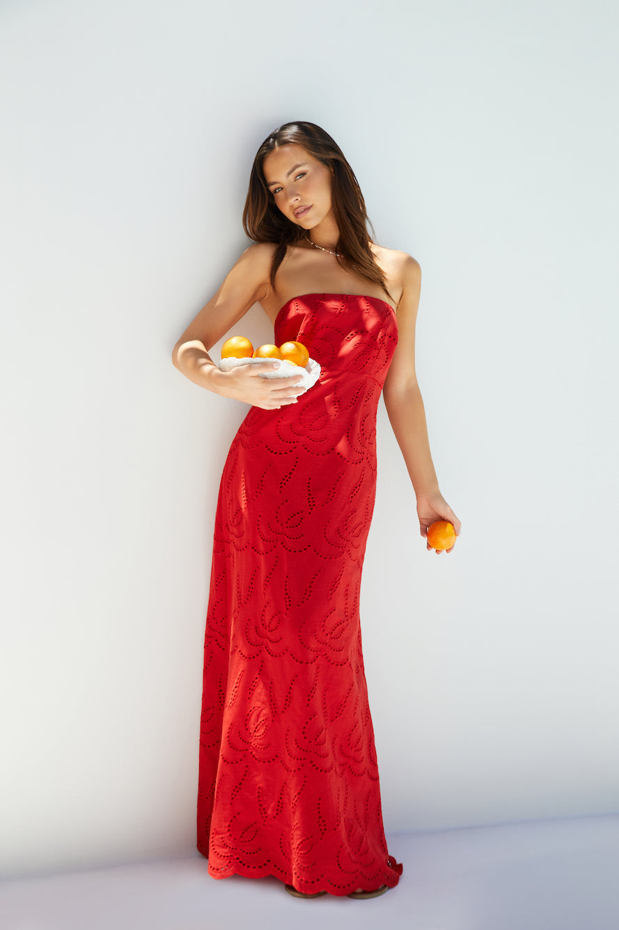 Riviera Rouge Strapless Maxi Dress Red