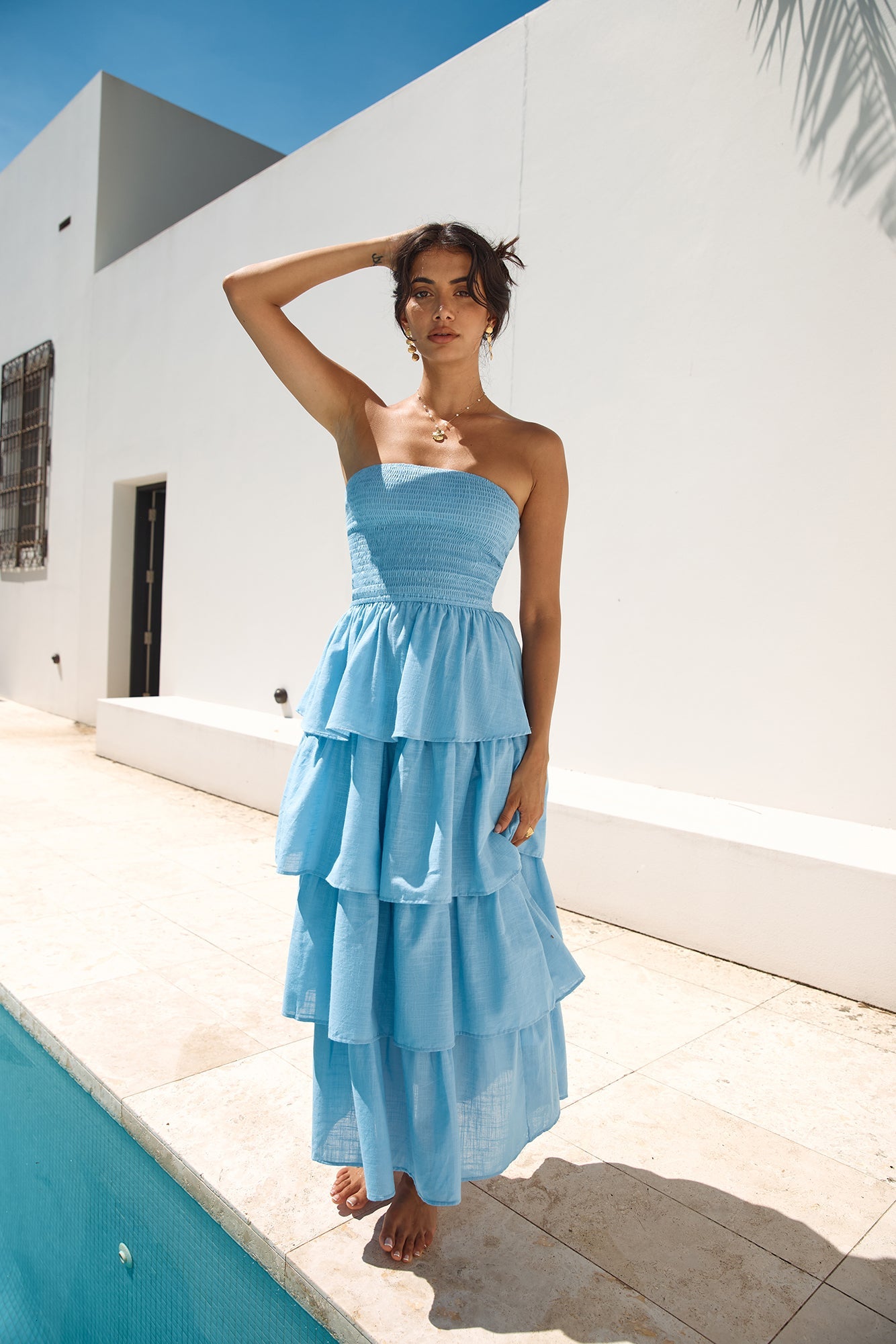 Glass Slipper Strapless Maxi Dress Blue