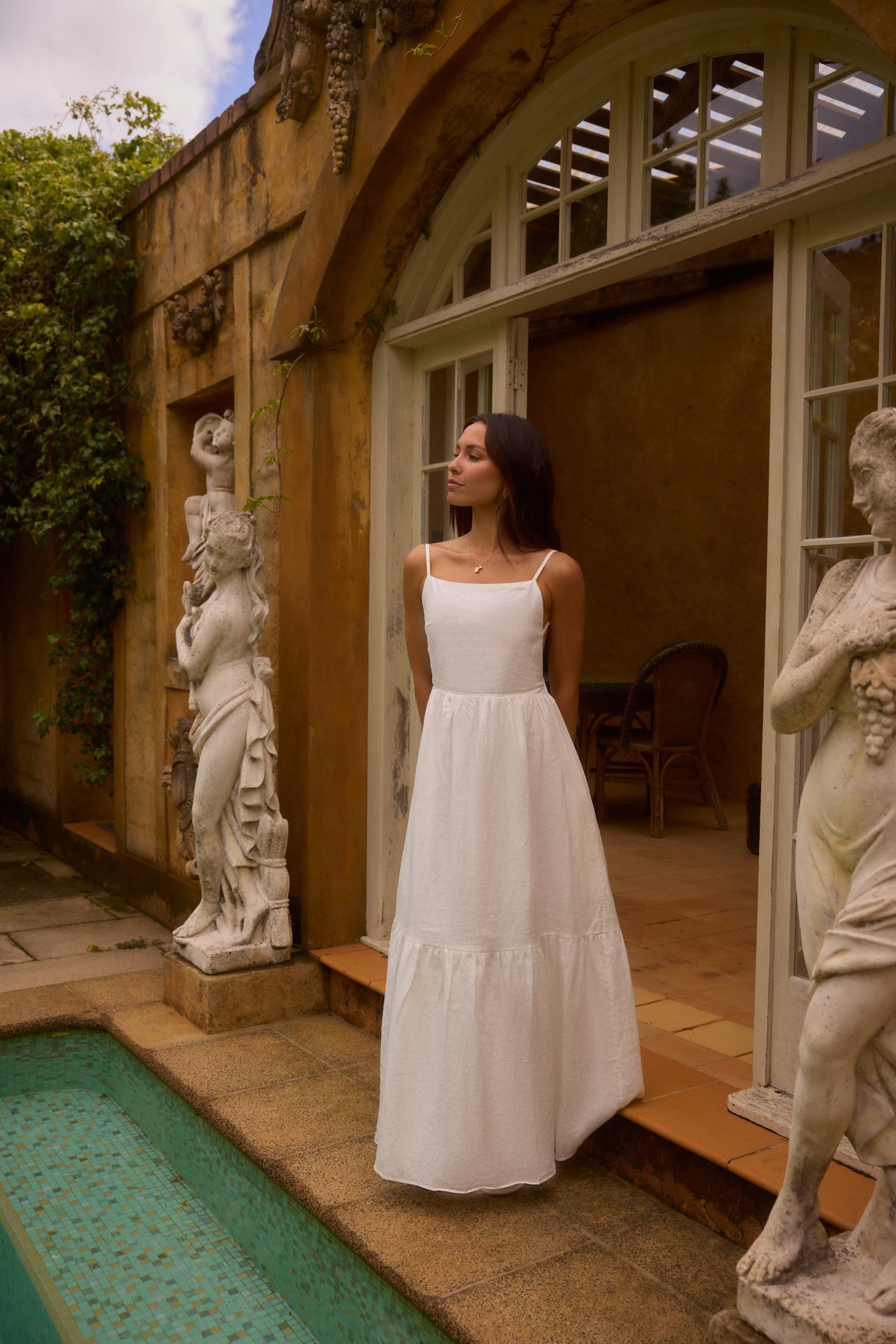 Lacey 100% Linen Maxi Dress White