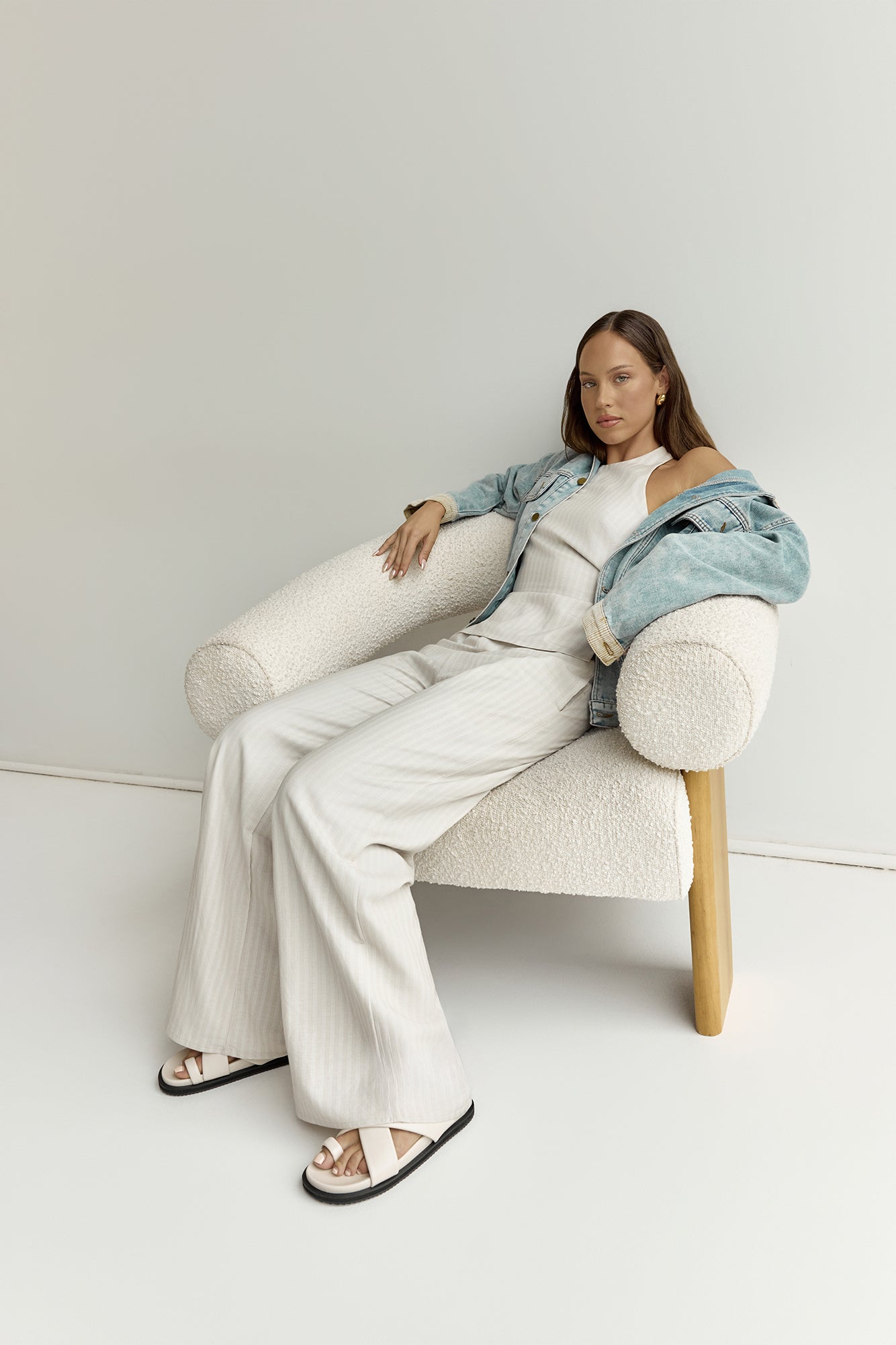 Heather Pant Stone Pinstripe