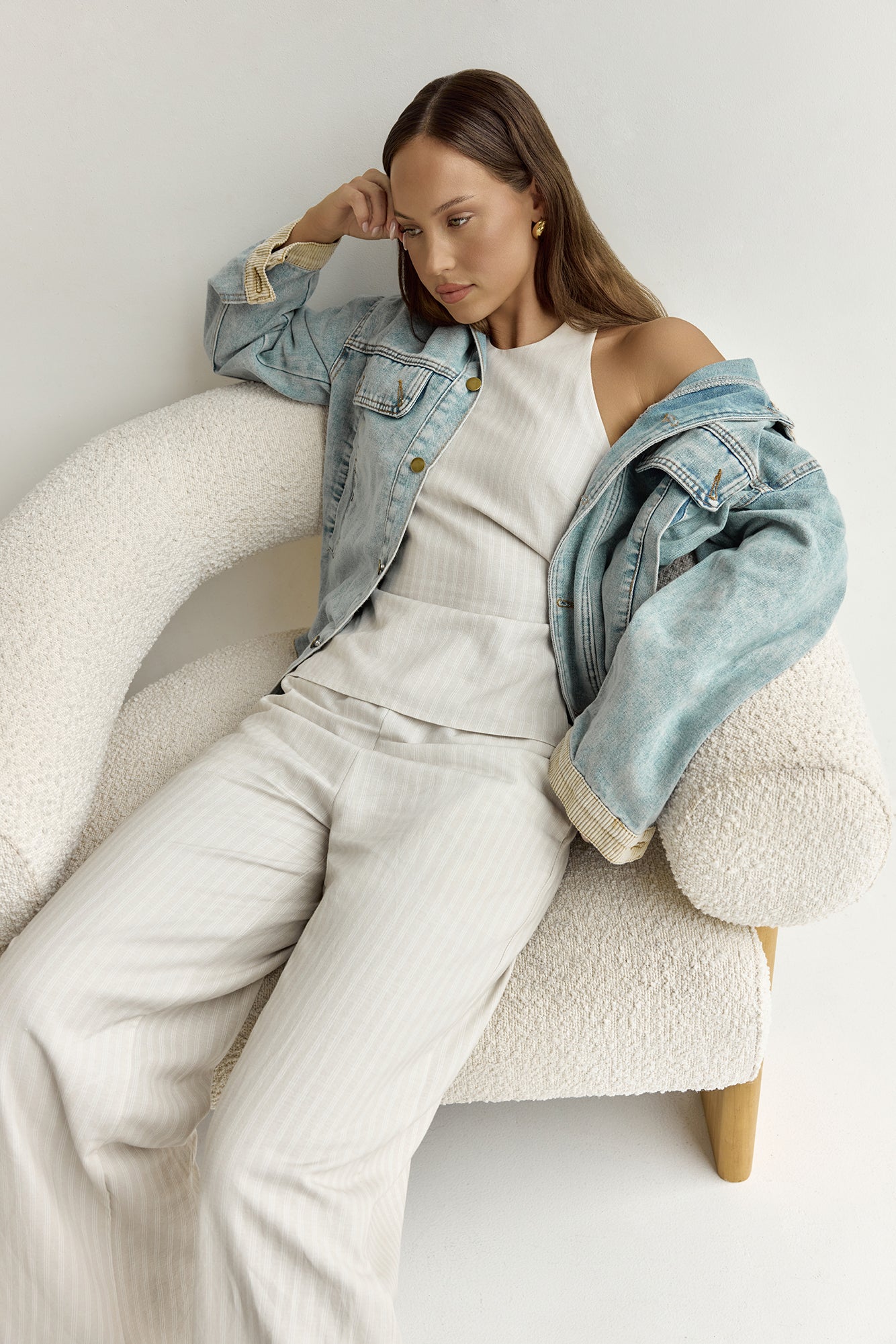 Heather Top Stone Pinstripe