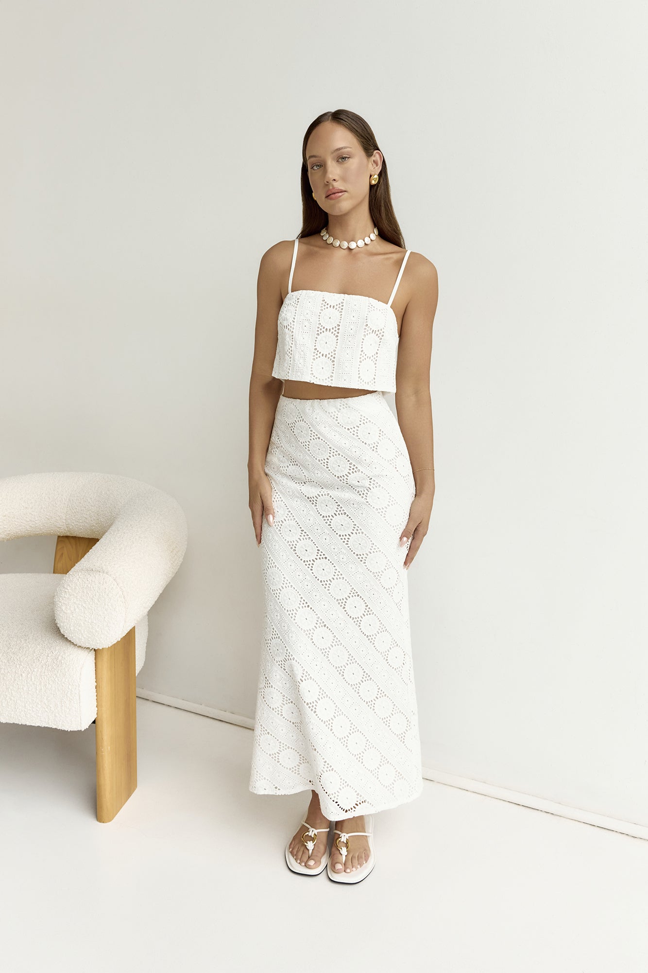 Island Calm Embroidered Crop Top White