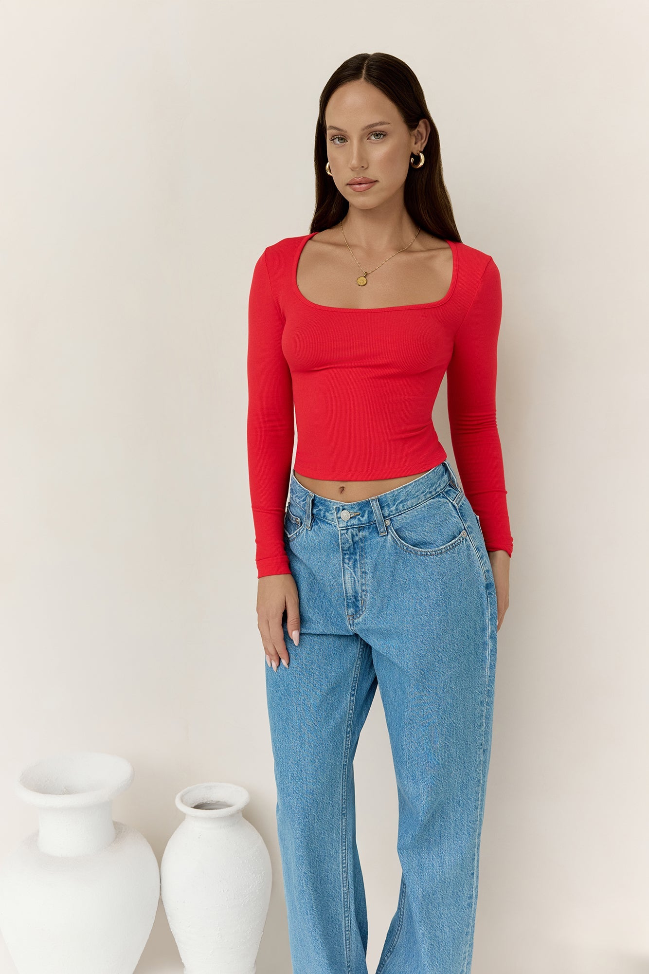 BASE Wear Now Ribbed Long Sleeve Top Red