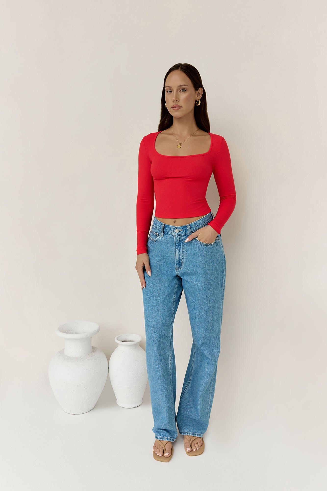 BASE Wear Now Ribbed Long Sleeve Top Red
