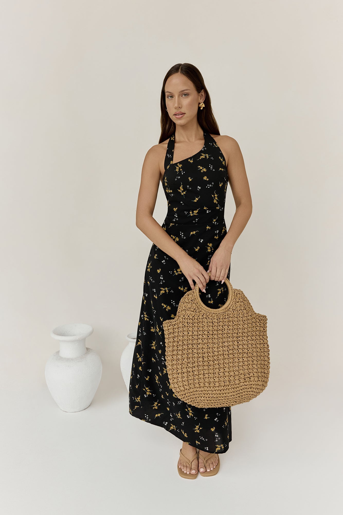 Scarlet Hues Halter Maxi Dress Black