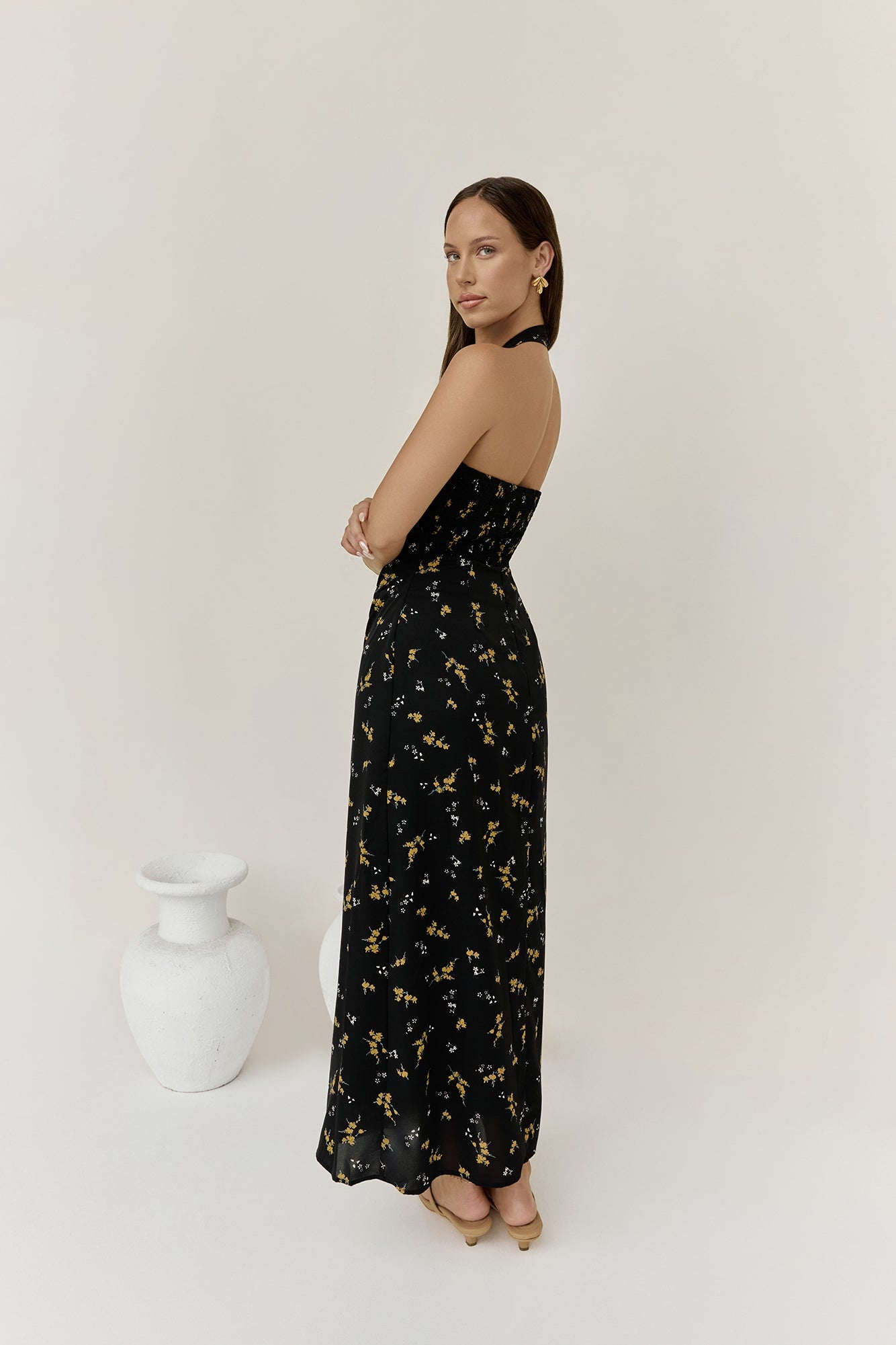 Scarlet Hues Halter Maxi Dress Black