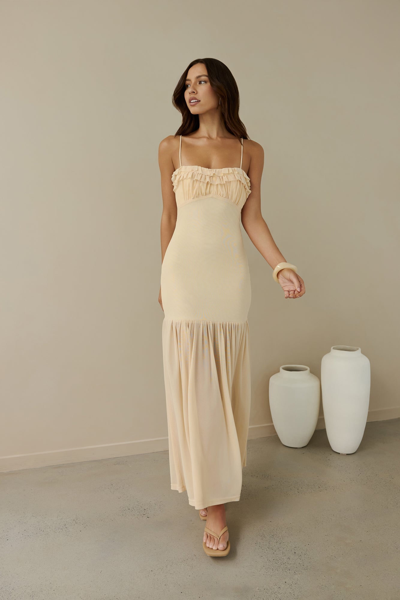Just Right Mesh Maxi Dress Yellow