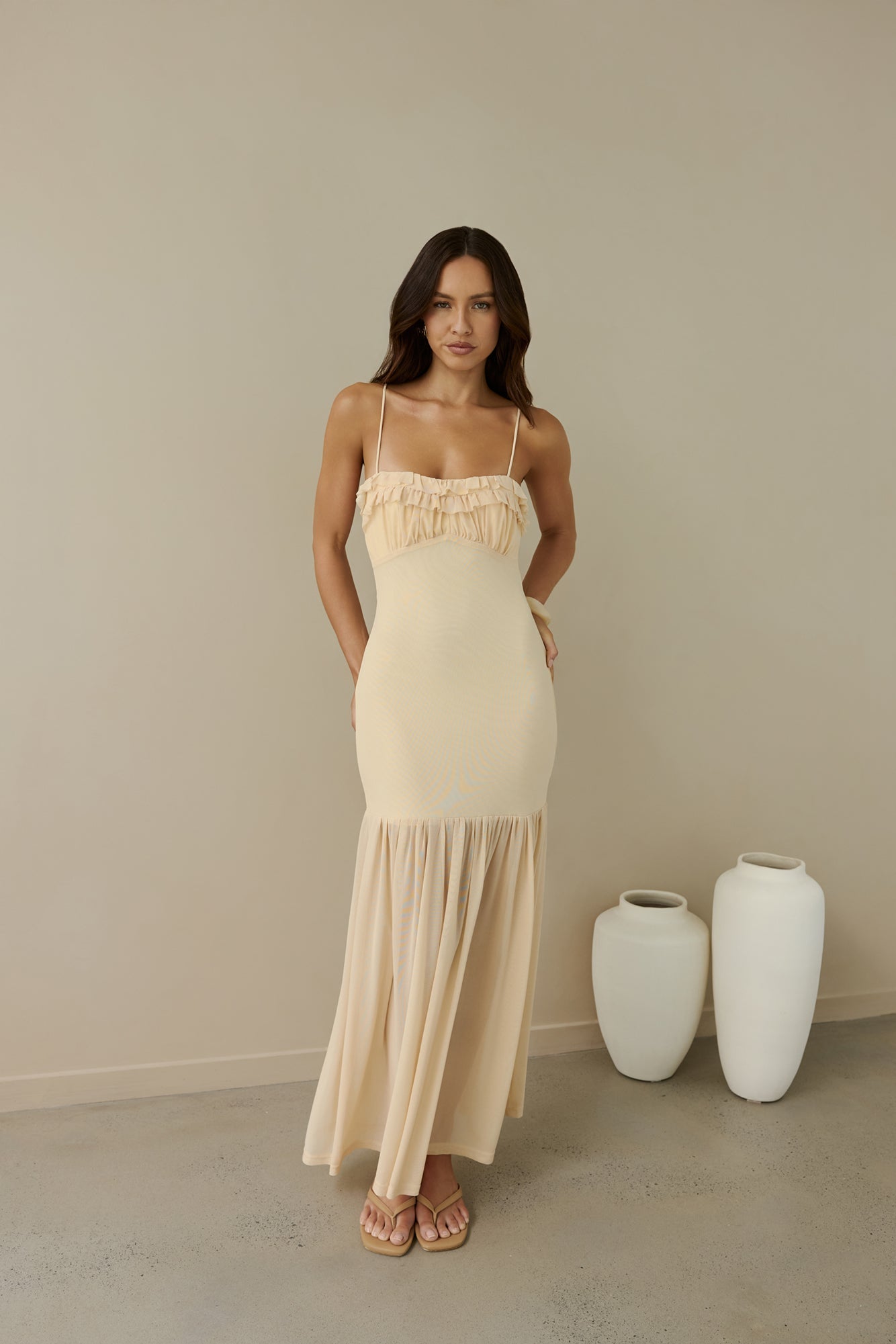 Just Right Mesh Maxi Dress Yellow