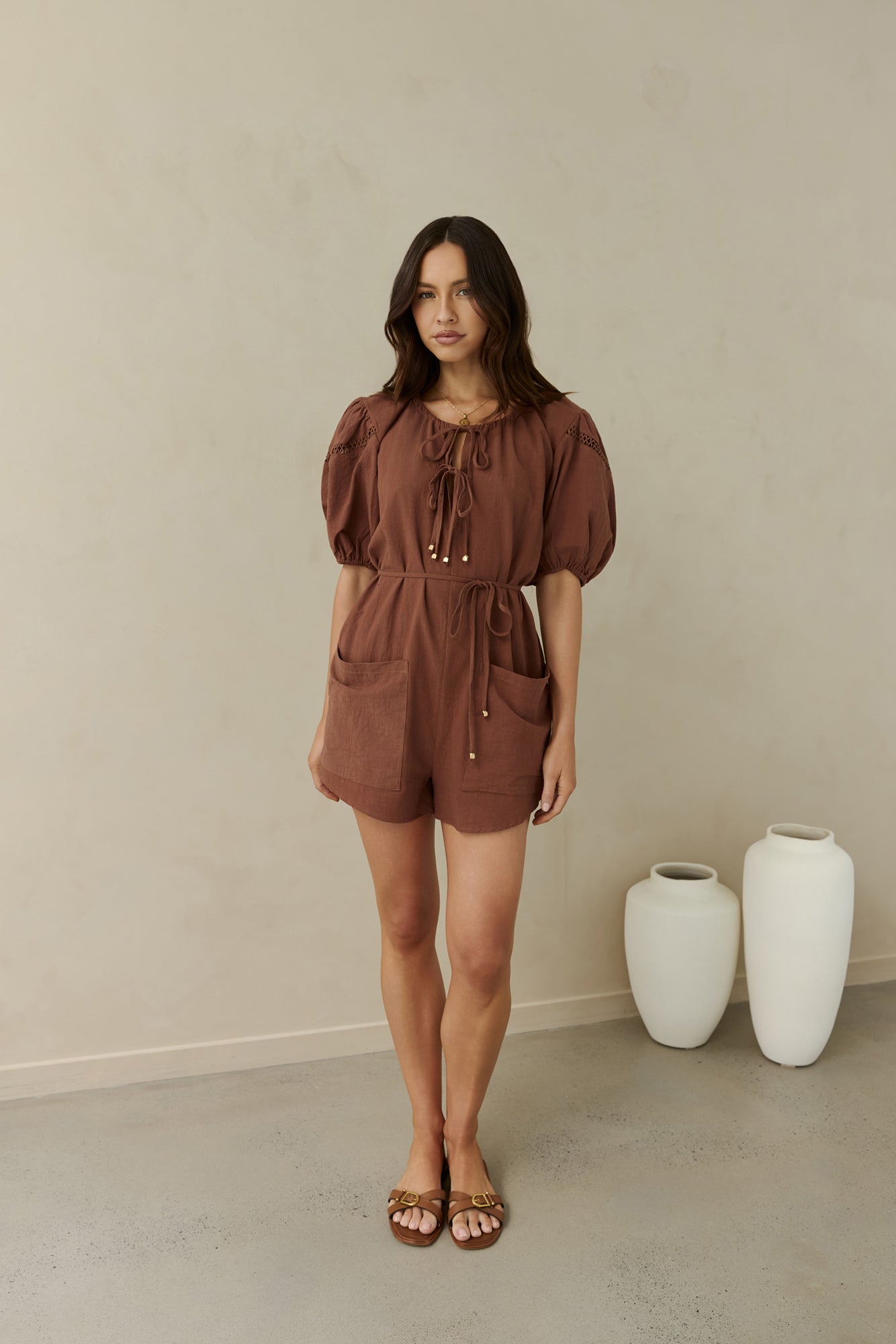 Through The Trees Romper Brown