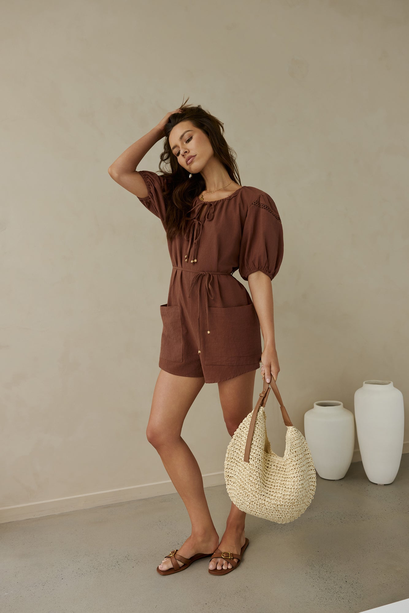 Through The Trees Romper Brown