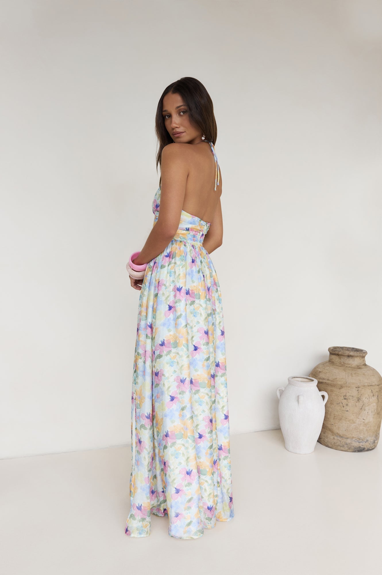 Hibiscus Hues Halter Maxi Dress Print