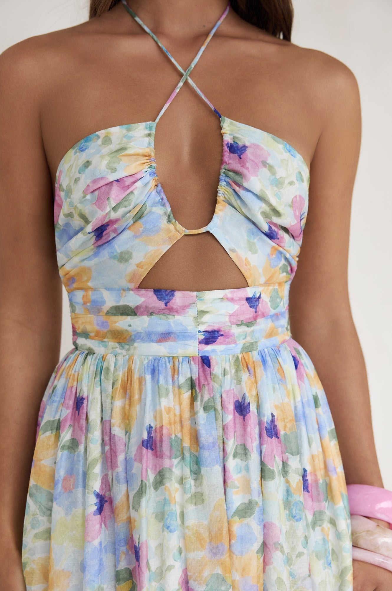 Hibiscus Hues Halter Maxi Dress Print