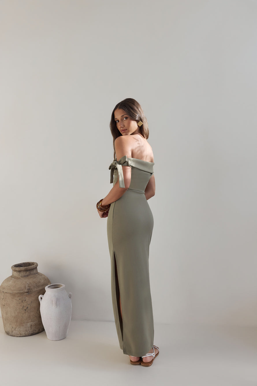 Summer Social Off Shoulder Maxi Dress Green