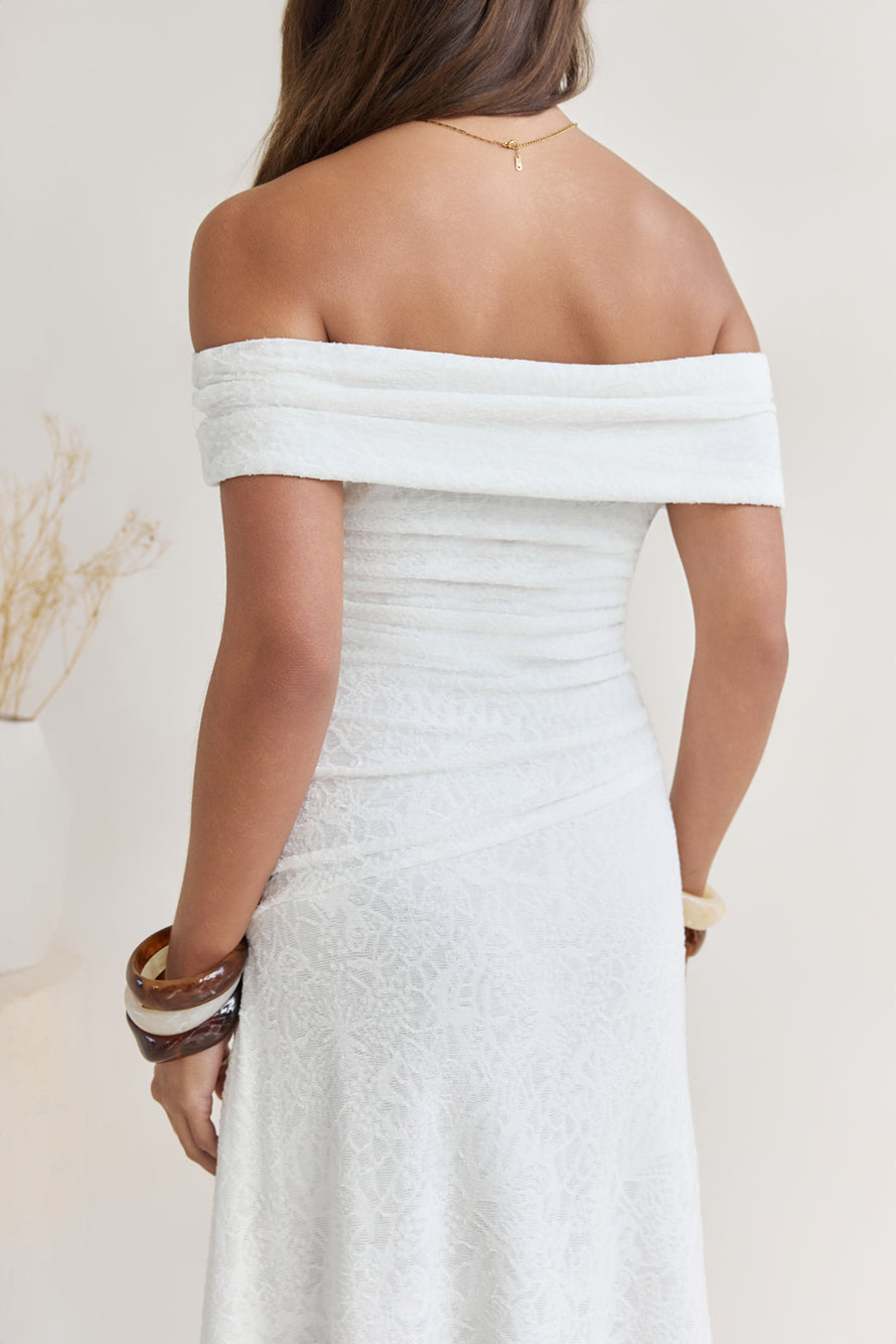 Secret Shorelines Off Shoulder Maxi Dress White