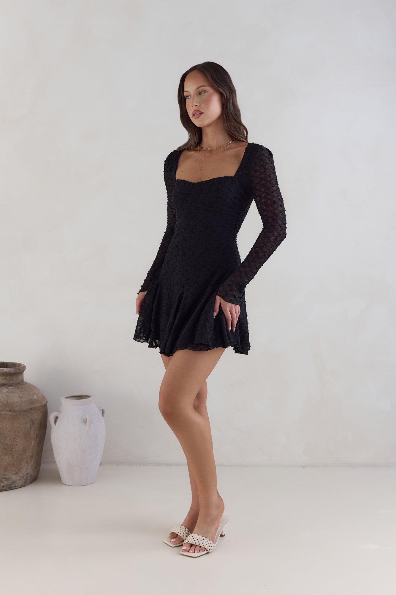 Drift And Dream Long Sleeve Mini Dress Black