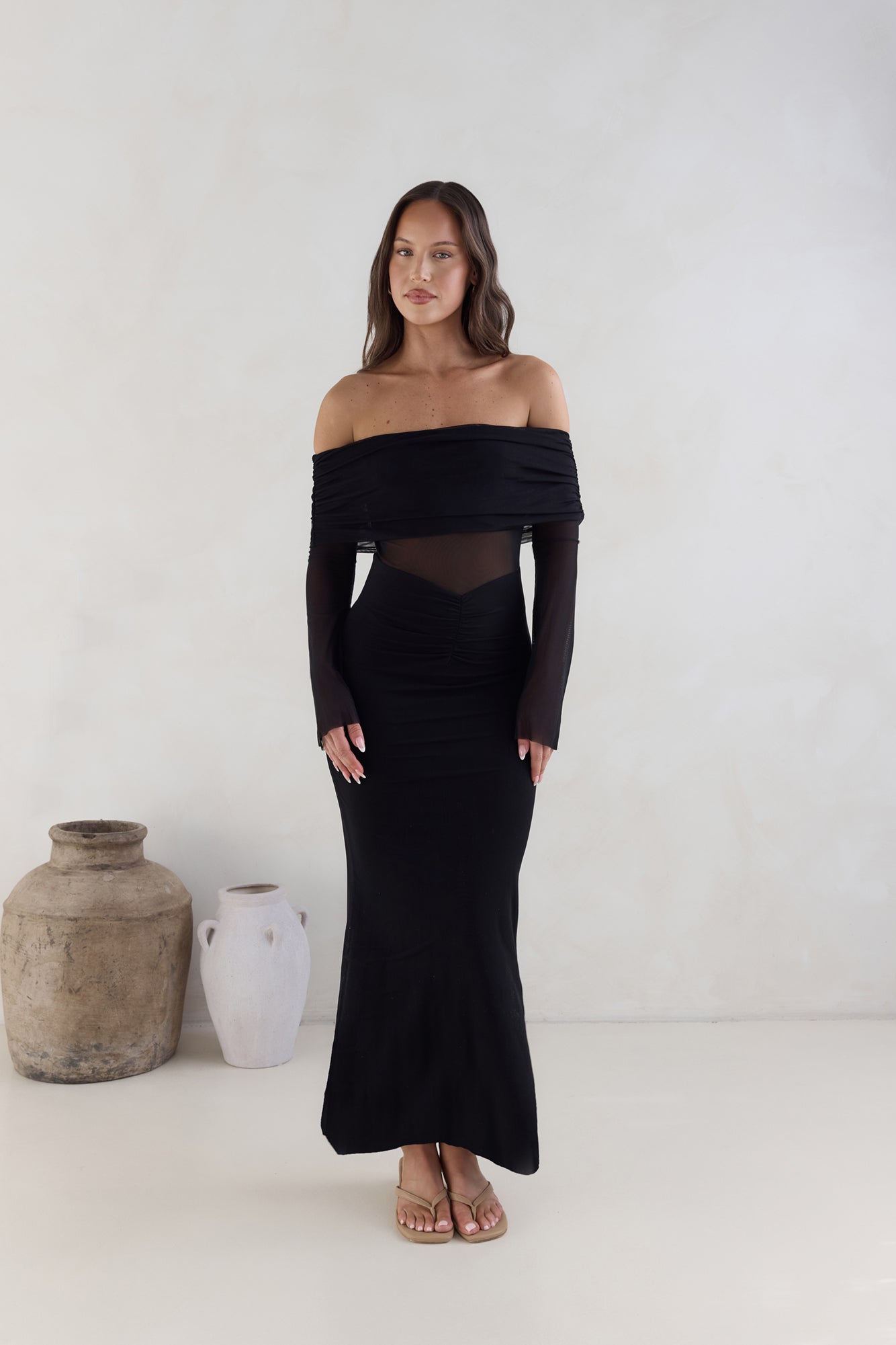 Sands Of Somewhere Off Shoulder Maxi Dress Black