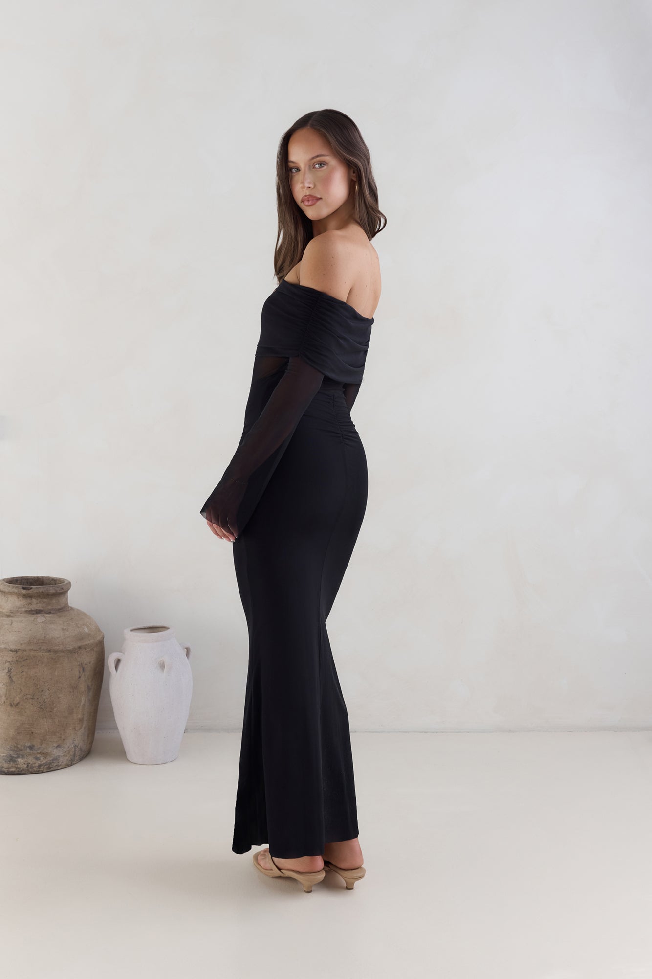 Sands Of Somewhere Off Shoulder Maxi Dress Black