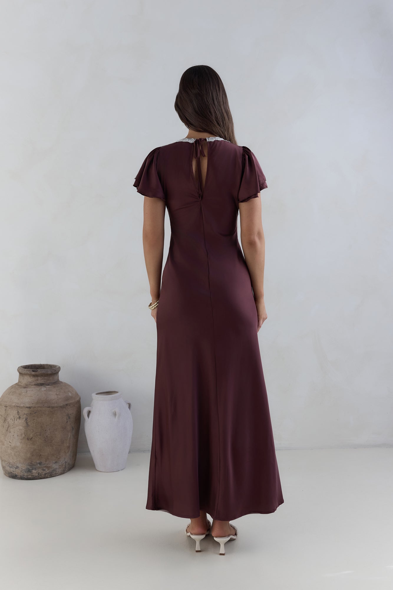 Postcard Dreams Satin Maxi Dress Brown