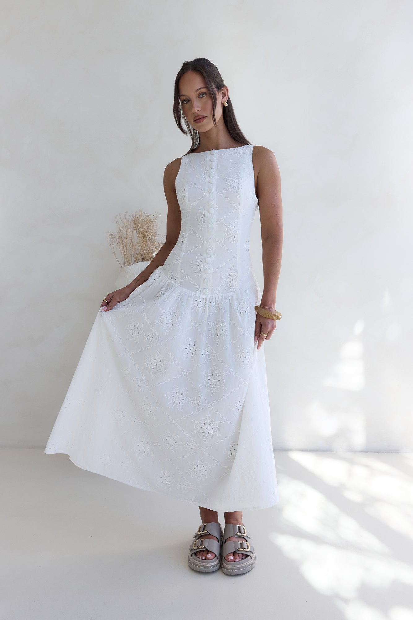 Jasmine Jewel Embroidered Maxi Dress White