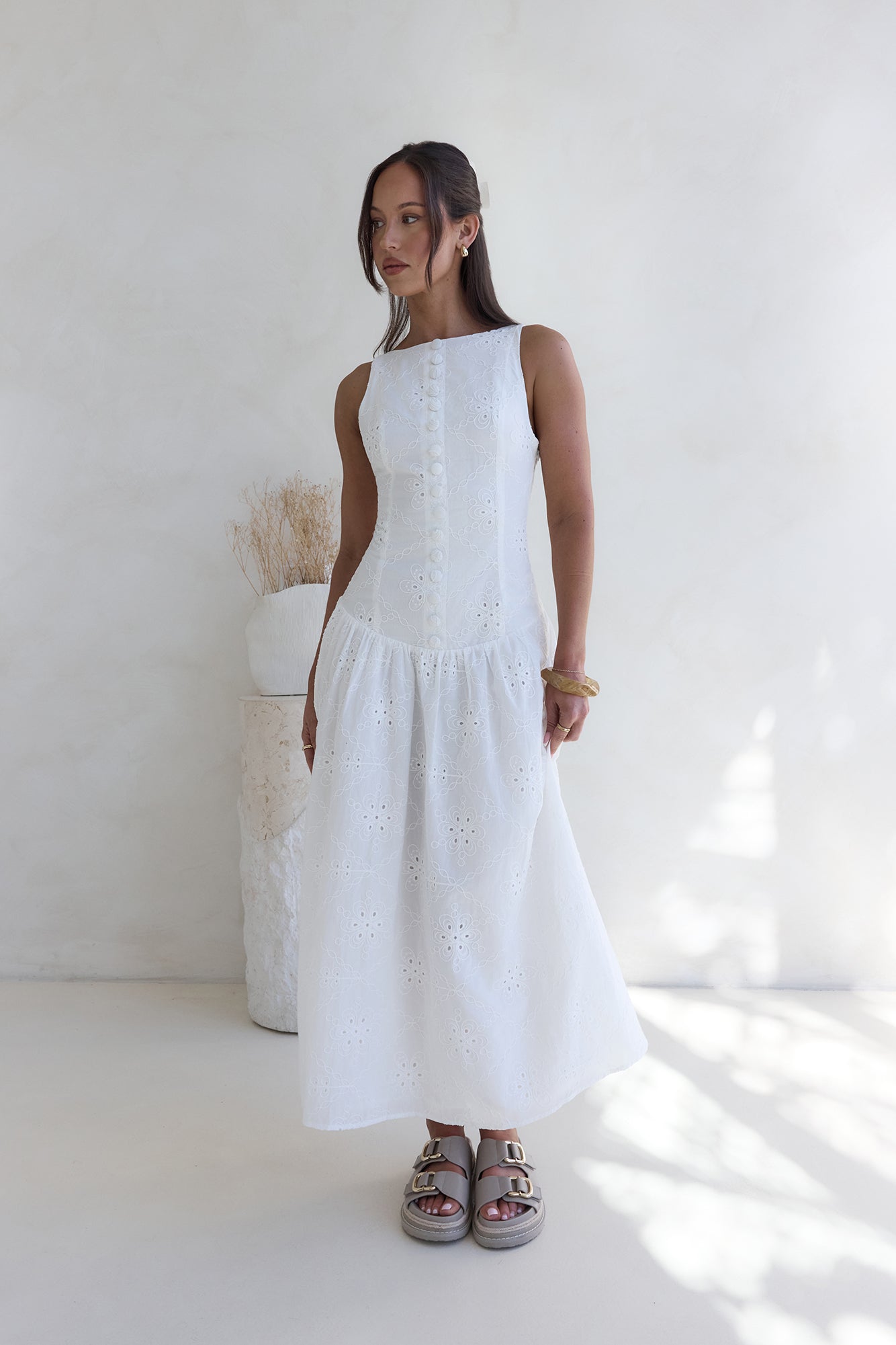 Jasmine Jewel Embroidered Maxi Dress White