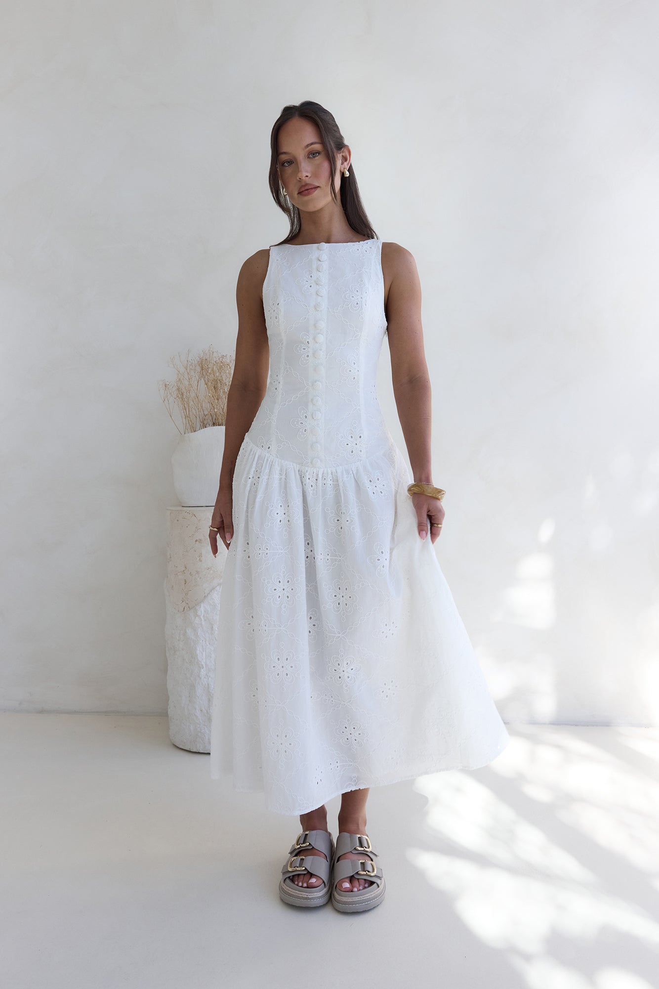 Jasmine Jewel Embroidered Maxi Dress White