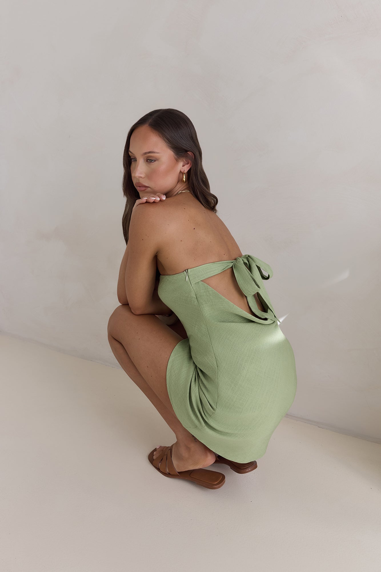 High Spirits Linen Mini Dress Sage