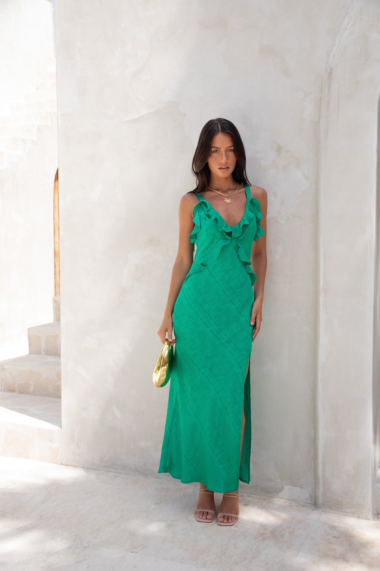 Sorbae Ruffle Maxi Dress Green