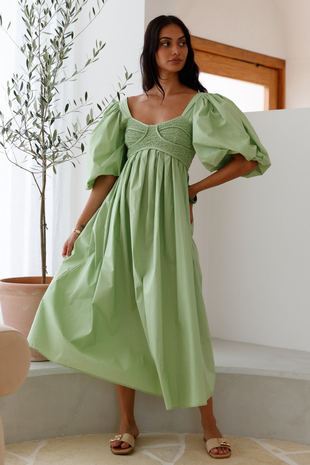 Peaceful Shores Midi Dress Green