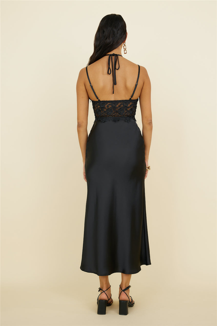 Sunday Brunch Satin Maxi Dress Black