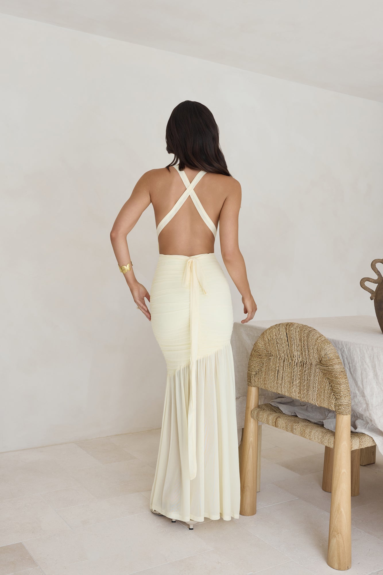 Ocean Winds Halter Maxi Dress Yellow