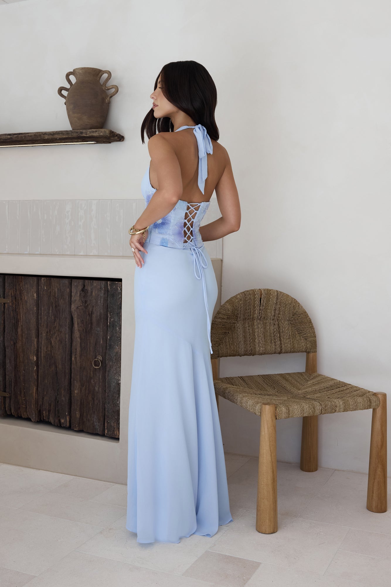 Cross The Seas Halter Maxi Dress Blue