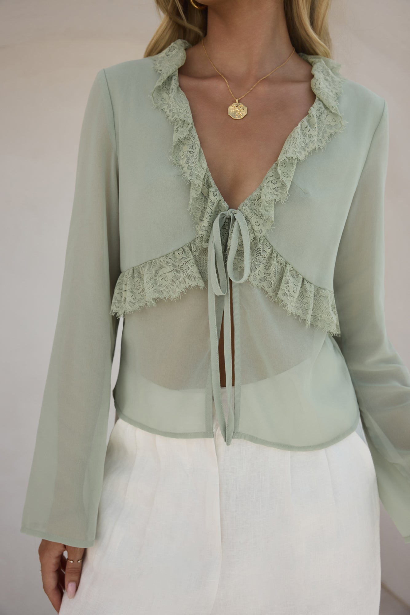 Stroke Of Luck Long Sleeve Top Sage