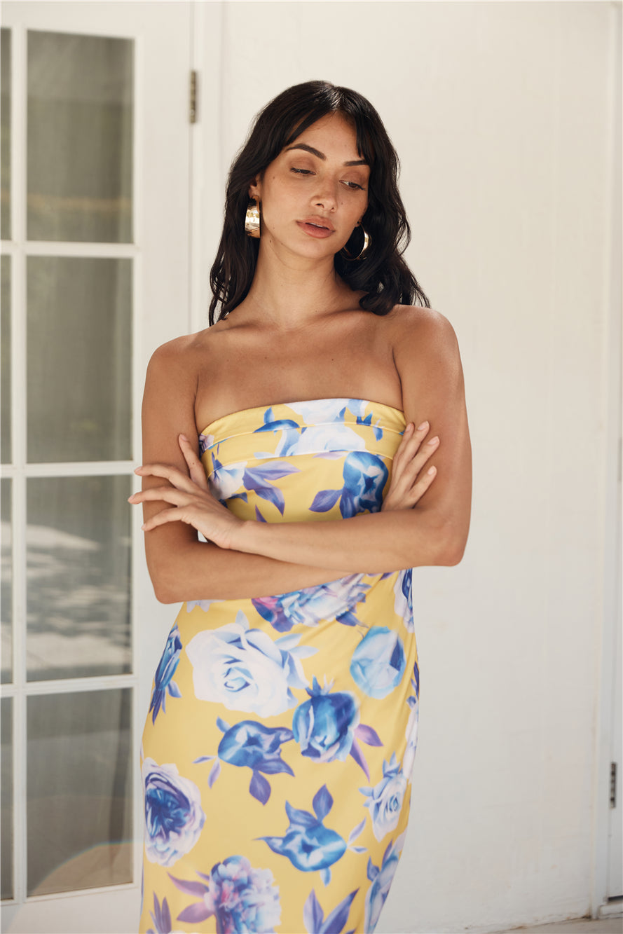 True Royalty Strapless Maxi Dress Yellow