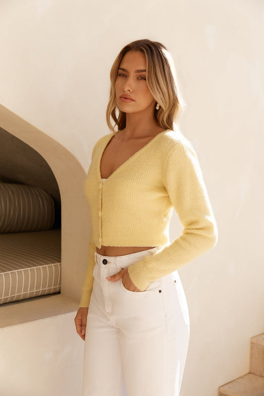 Soft Feel Fluffy Cardigan Yellow
