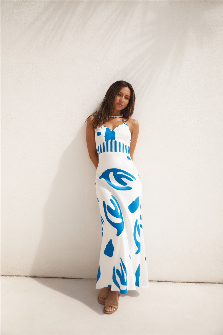 Whirlwind Skies Satin Maxi Dress Blue