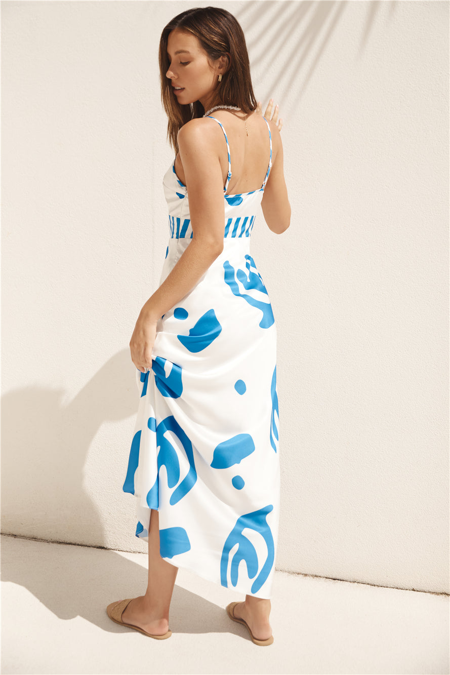 Whirlwind Skies Satin Maxi Dress Blue