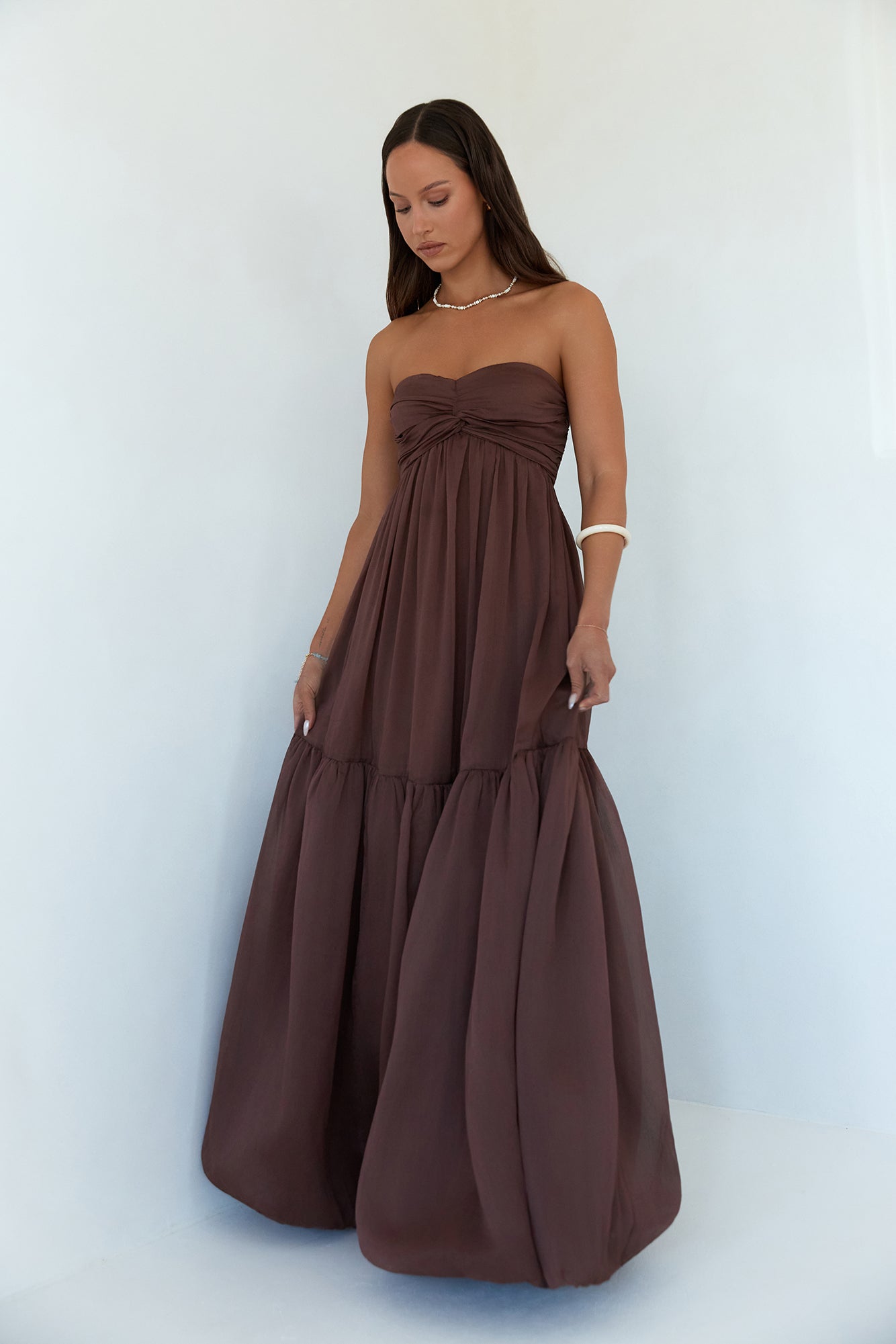 Unforgettable Style Strapless Maxi Dress Brown