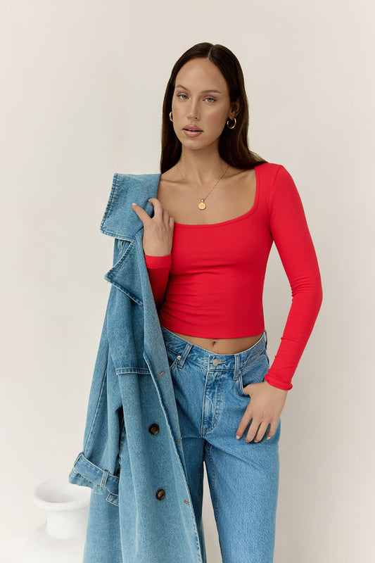 BASE Wear Now Ribbed Long Sleeve Top Red