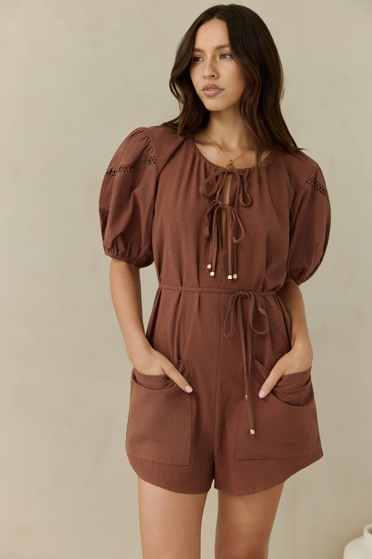 Through The Trees Romper Brown