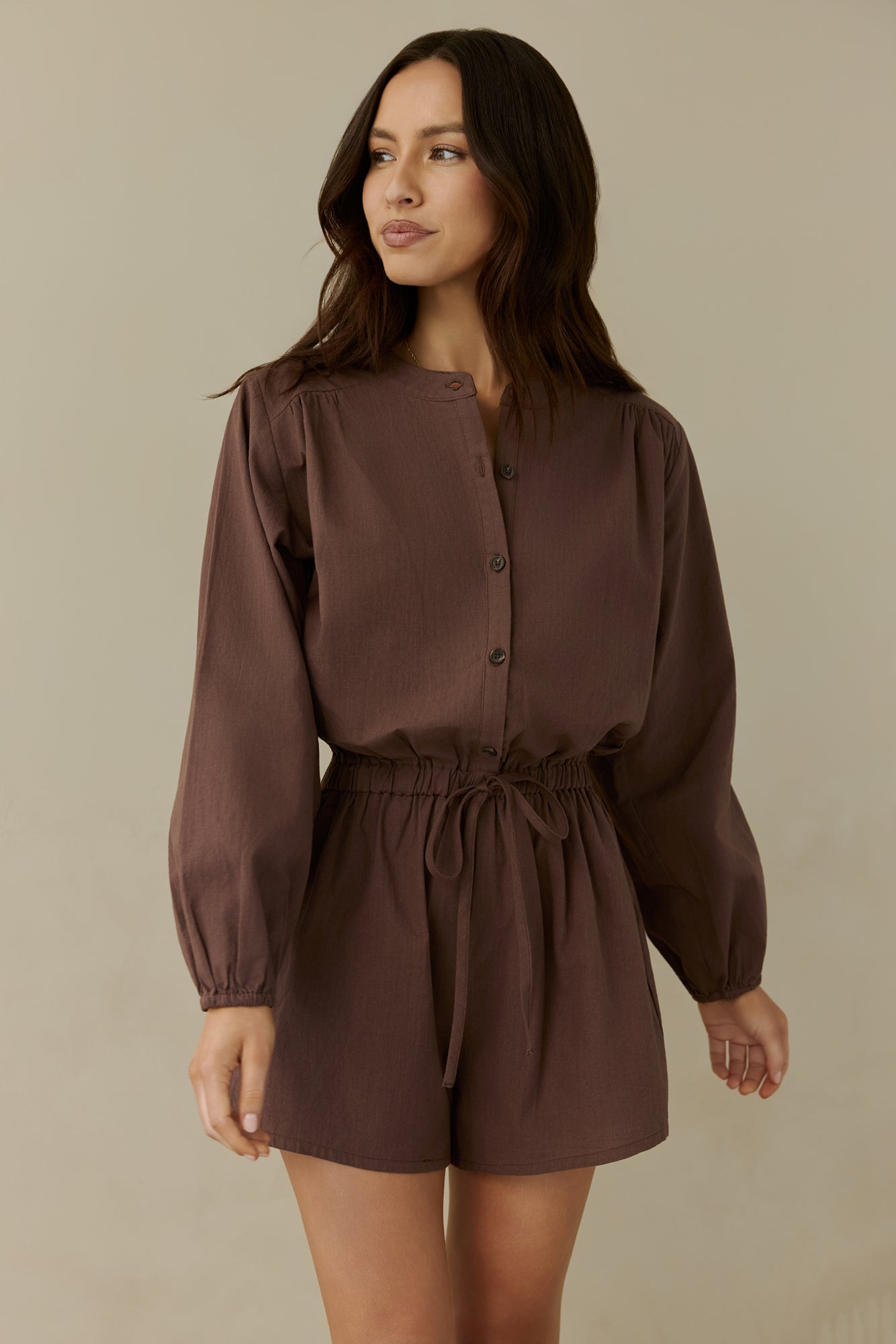 Birdcall Long Sleeve Playsuit Brown
