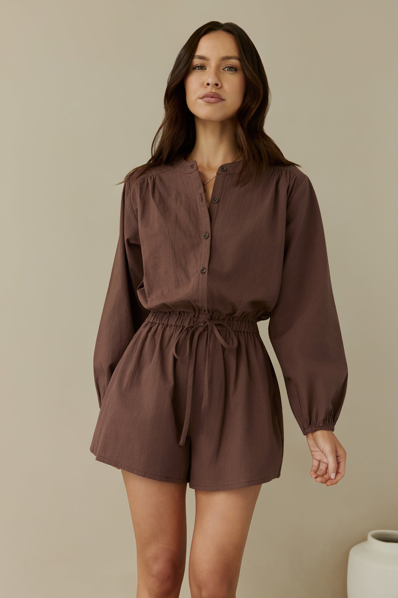 Birdcall Long Sleeve Playsuit Brown