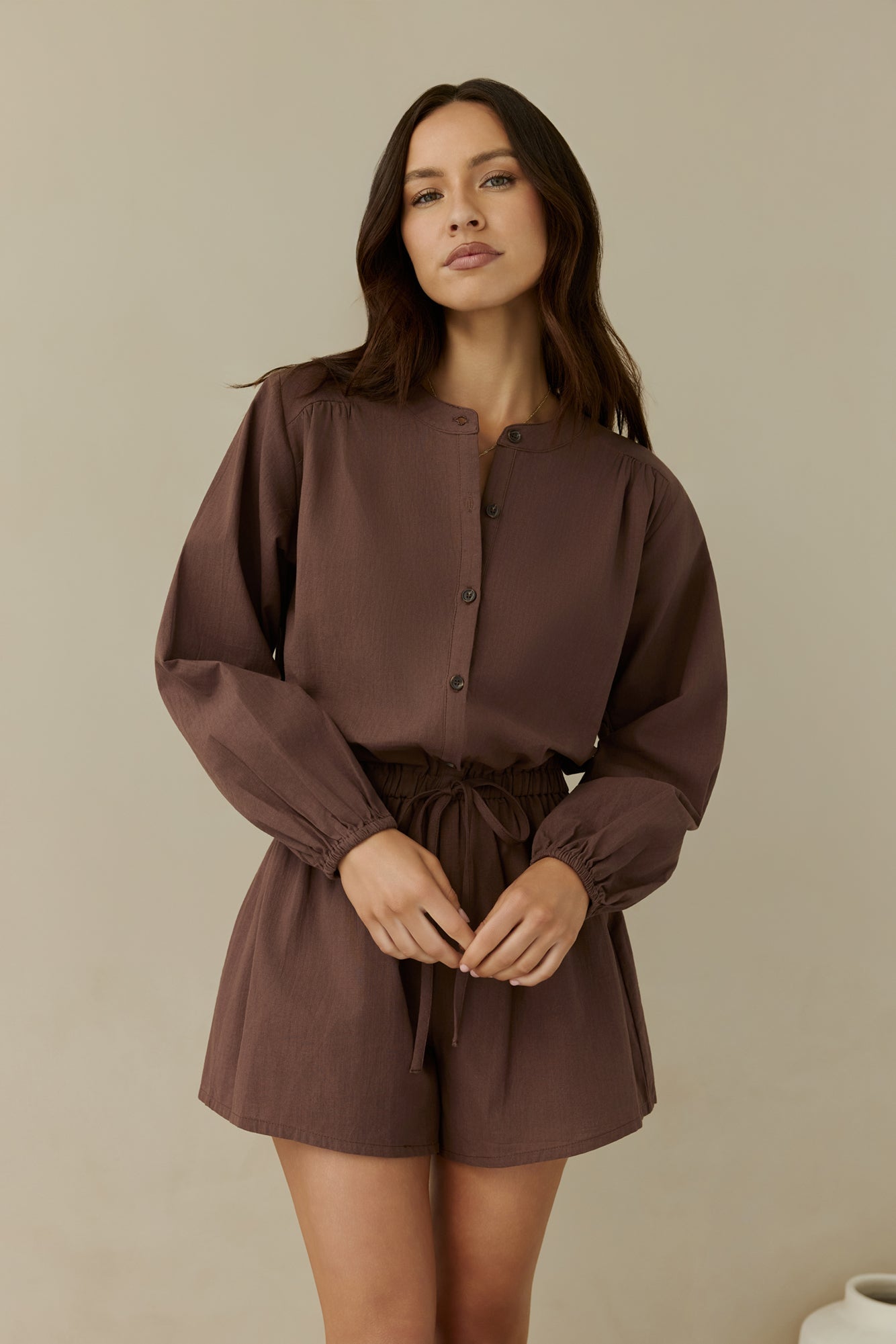 Birdcall Long Sleeve Playsuit Brown