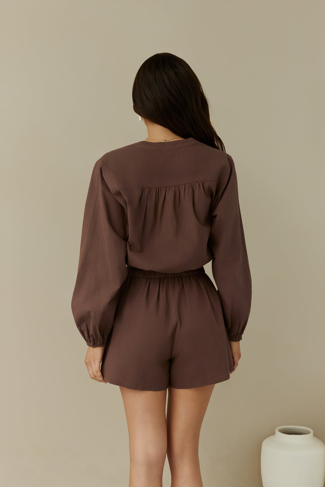 Birdcall Long Sleeve Playsuit Brown